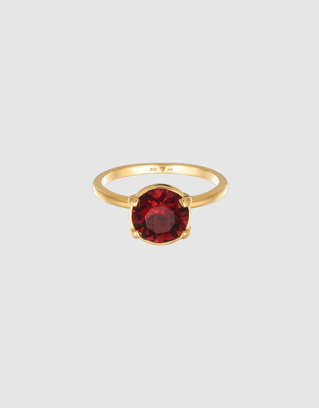 Elli Jewelry - Dark Red Crystal Solitaire Ring in Gold-Plated 925 Silver
