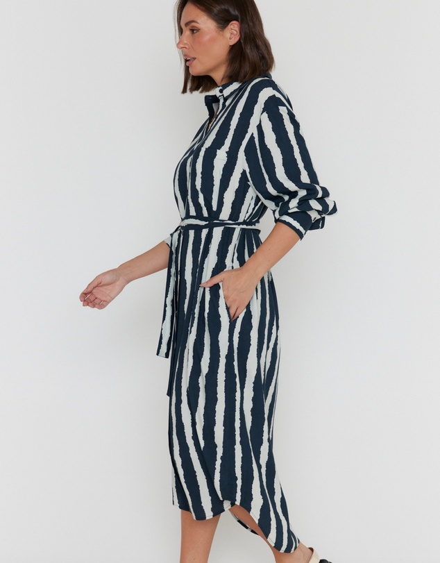 ALEXANDRA - Bantas Dress Navy Textured Stripe