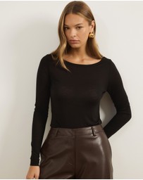 Atmos&Here - Wool Blend Boat Neck Long Sleeve Top
