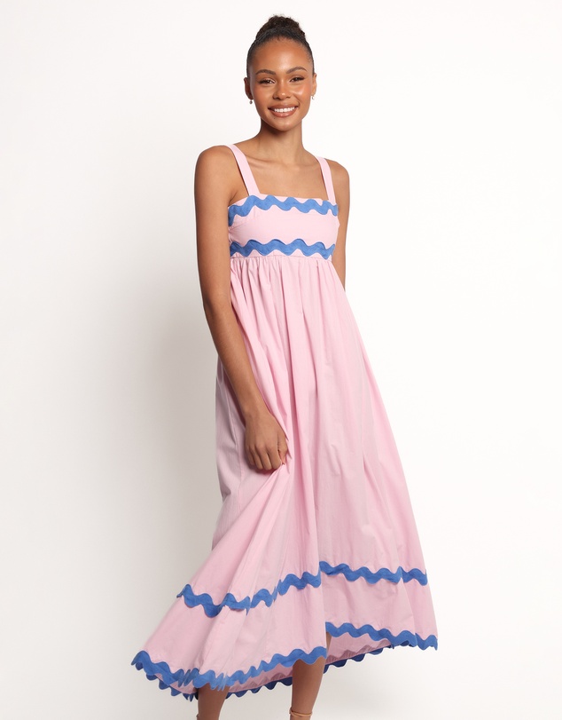 Petal & Pup - Fitzgerald Maxi Dress - Pink/Blue Trim
