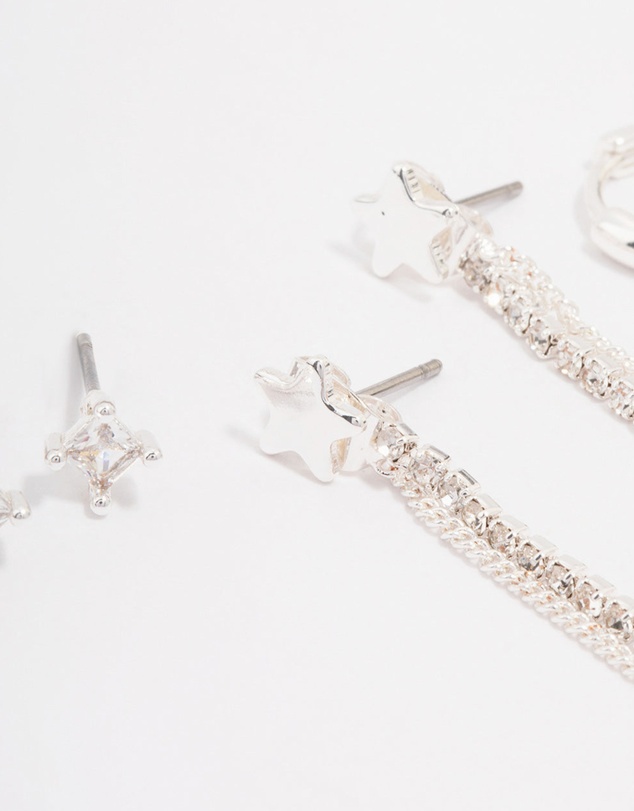 Lovisa - Silver Plated Brass Star Chain Earring 3-Pack