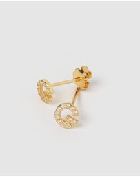 Izoa - Alphabet Mini Letter G Stud Earrings Gold