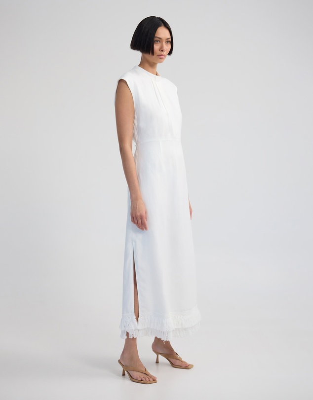 Oxford - Ingrid Fringe Trim Linen Blend Dress