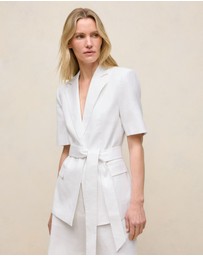 Trenery - Stretch Linen Short Sleeve Blazer in White