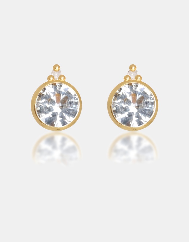 Georgini - Natural Aquamarine And Two Natural Diamond March Gold Earrings