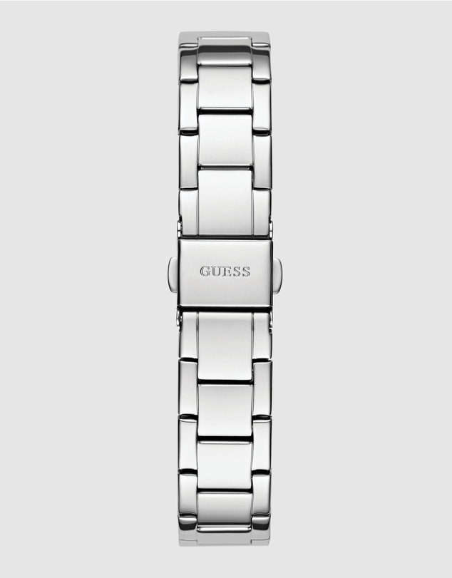 GUESS - Silver-Tone 30mm White Dial with Crystal Bezel Women's Watch
