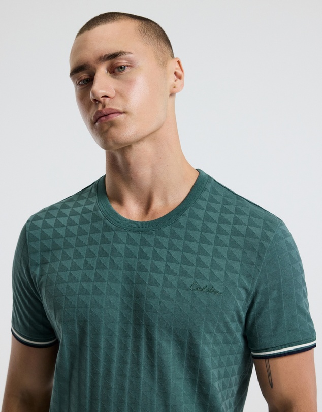 Calibre - Striped Trim Jacquard T-shirt Sea Green