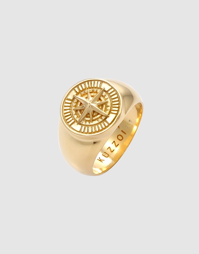 Kuzzoi - ICONIC EXCLUSIVE - Ring Signet Trend Compass Oxidised in 925 Sterling Silver gold plated