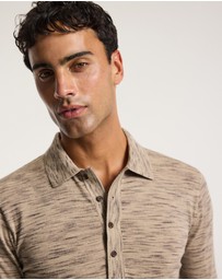 Calibre - Melange Merino Wool Long Sleeve Polo Flint