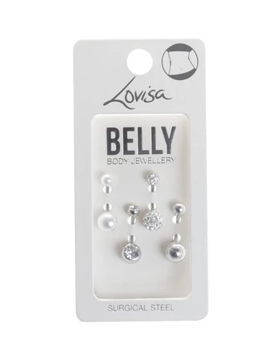 Lovisa - Surgical Steel Pave & Diamante Belly Bar 4-Pack