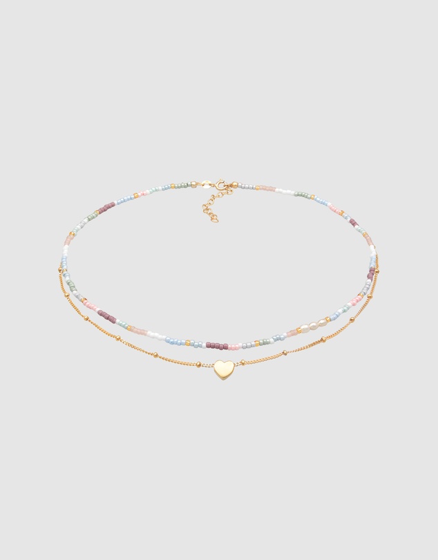 Elli Jewelry - Heart Pendant Layer Necklace in Gold-Plated 925 Silver