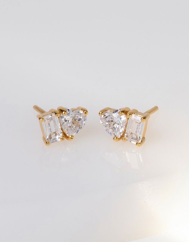 Wanderlust + Co - Heart Baguette Duo Stud Earrings