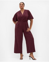 City Chic - Plus size Braelynn V Neck Jumpsuit - dark cherry