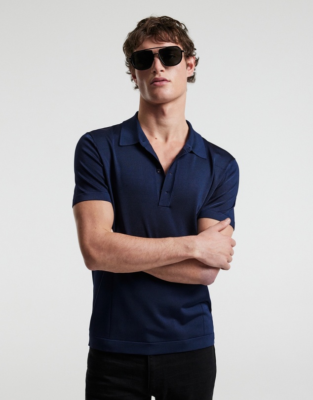 Calibre - Shiny Rayon Polo Navy