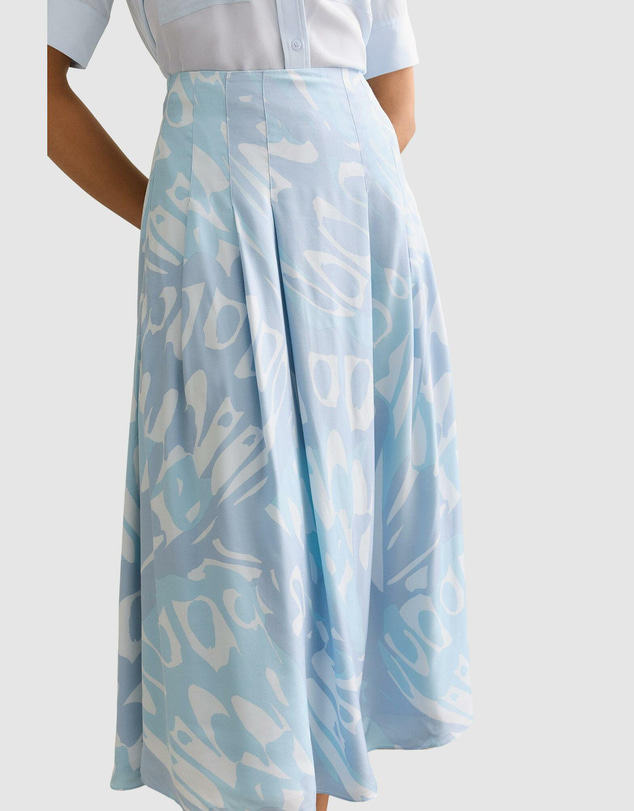 Trenery - Draped Twill Butterfly Print Pleat Detail Skirt