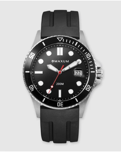 Maxum - Prince Black Dial & Silicone Band & Silver Tone Case