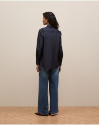 Trenery - Cotton Poplin Long Sleeve Shirt in Night Sky