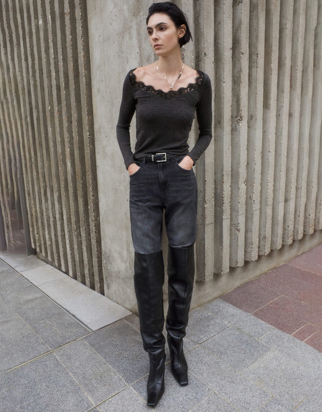 M.N.G - Lace-Trimmed Scoop-Neck Top