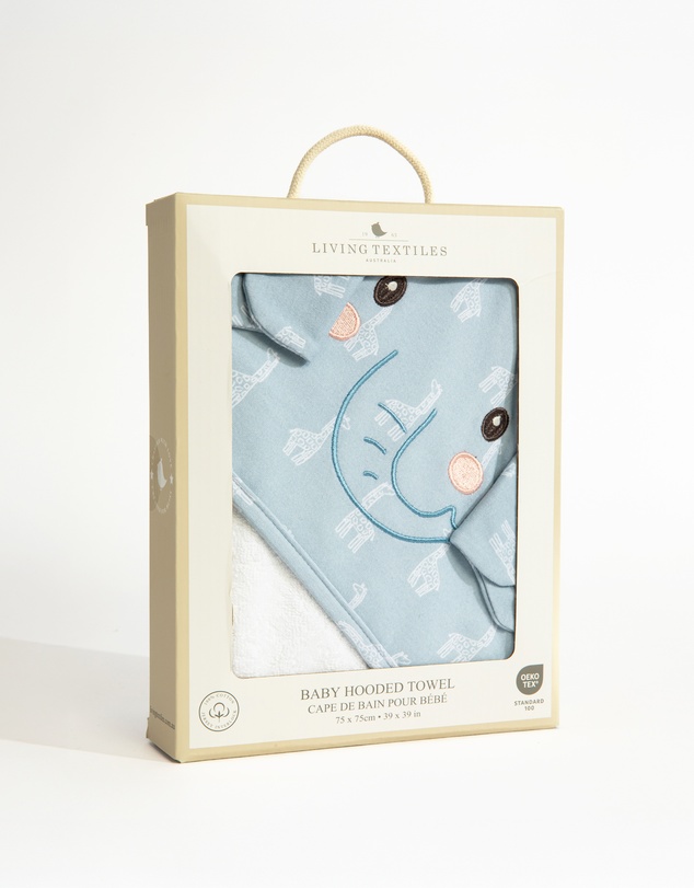 Living Textiles - Organic Hooded Towel - Wild Safari/Elephant