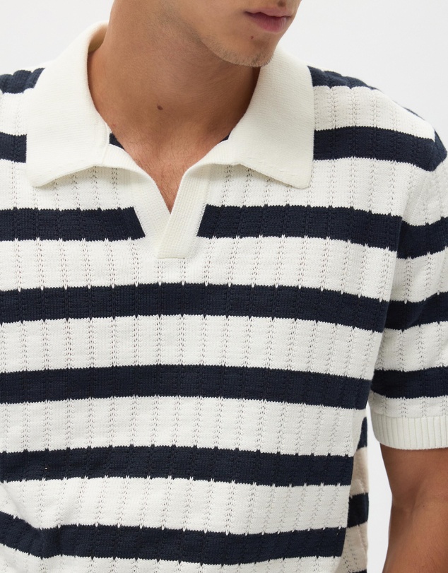 AERE - Stripe Cotton Knit Polo