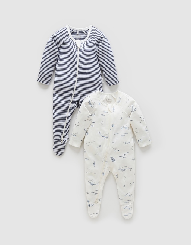 Purebaby - 2 Pack Zip Growsuit-Babies