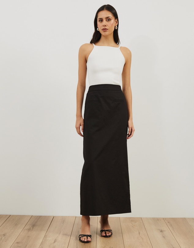 Atmos&Here - Neeve Linen Blend Welt Pocket Midi Skirt