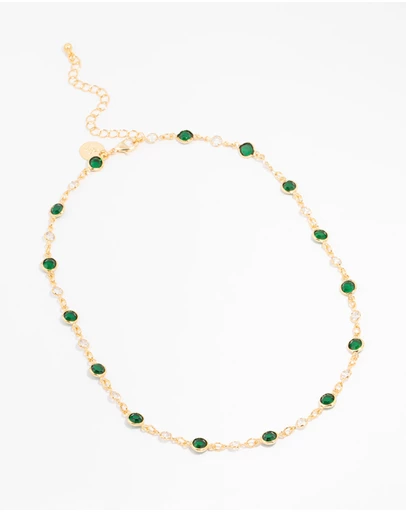 Lovisa - Gold Plated Emerald Round Station Necklace