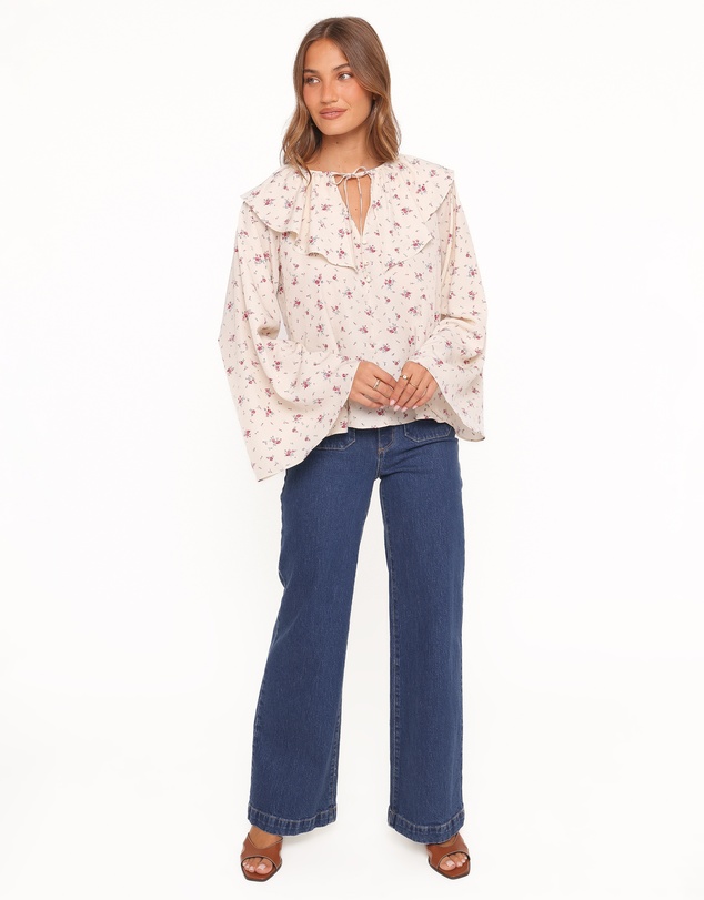 Petal & Pup - Denise Ruffle Neck Blouse - Ivory Floral
