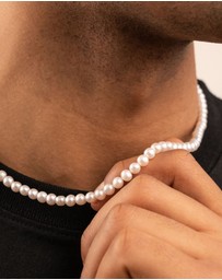Dower & Hall - Men's White Freshwater Pearl Necklace In Sterling Silver