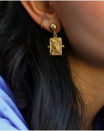Ottoman Hands - Tyche Engraved Gold Drop Stud Earrings