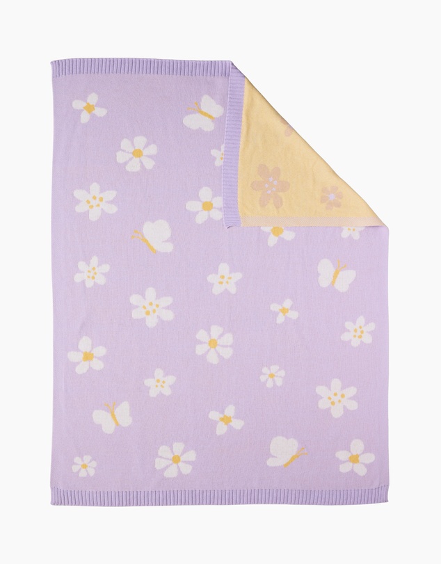 Living Textiles - Pram Knitted Blanket - Lilac Daisy Dreams
