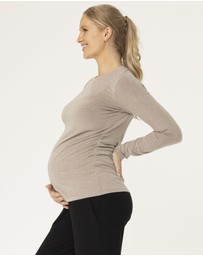 Angel Maternity - Basic Winter Maternity Long Sleeve Tee in Taupe