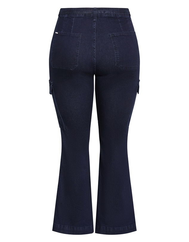 City Chic - Plus size Harley Fit Cargo Flare Leg Jean - dark wash