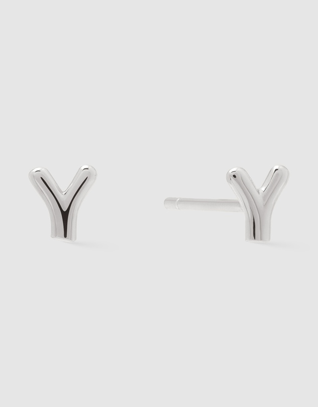Wanderlust + Co - Alphabet Bubble Silver Stud Earrings - Letter Y