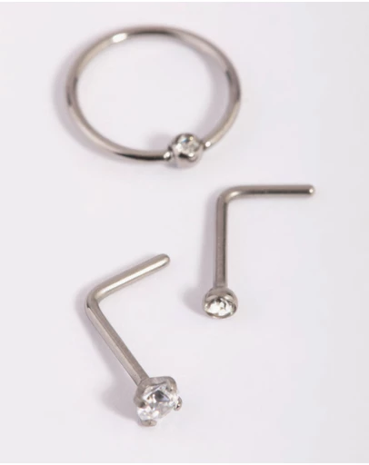 Lovisa - Titanium Diamante Nose Stud Pack