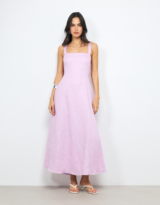AERE - Lea Tie Back Linen Maxi Dress