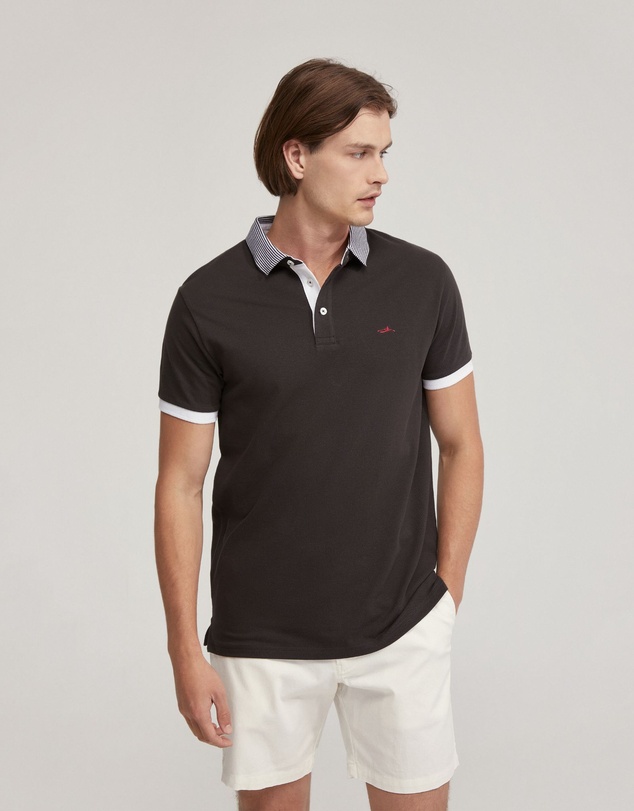 Oxford - Dylan Striped Collar Pique Polo
