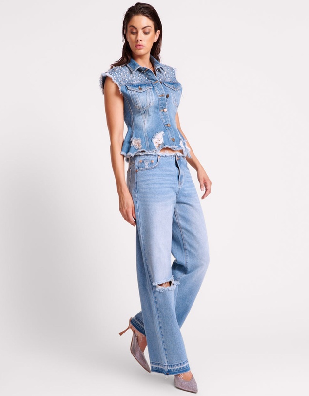 ONE TEASPOON - Bolt Blue Lowriders Low Waist Wide Leg Jeans