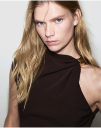M.N.G - Dress With Asymmetrical Neck And Metallic Detail