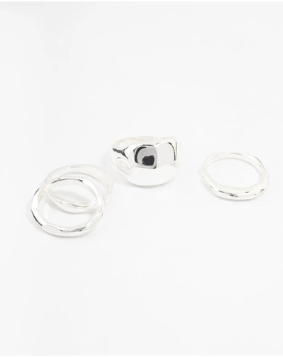 Lovisa - Silver Plated Bold Molten Rings 4-Pack