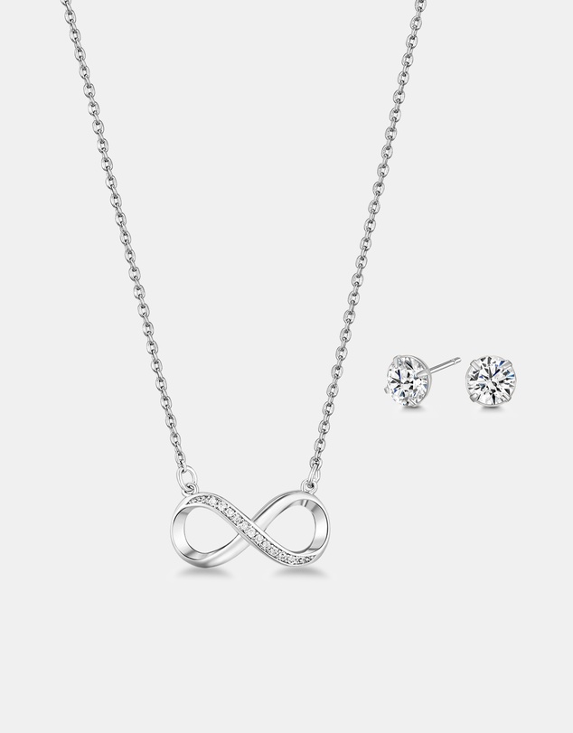 Mestige - Infinity Necklace & Earrings Set - Silver Plated