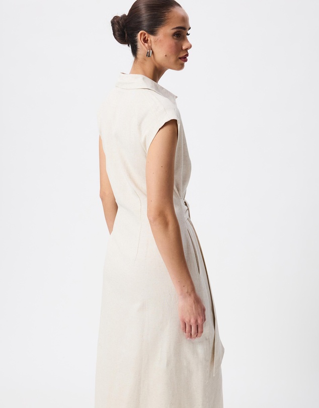 Tussah - Joanna Linen Blend Tie Front Midi Shirt Dress