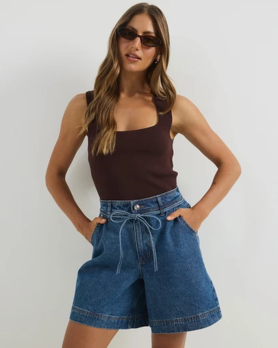 Atmos&Here - Selena Bermuda Denim Shorts With Belt