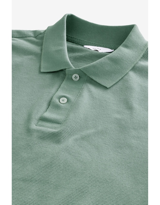NEXT - Textured Waffle Button Through 100% Cotton Polo Shirt