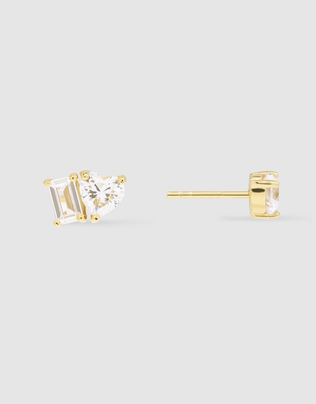Wanderlust + Co - Heart Baguette Duo Stud Earrings