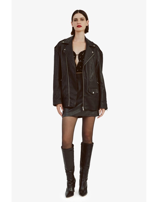 Bardot - Oversized Leather Biker Jacket