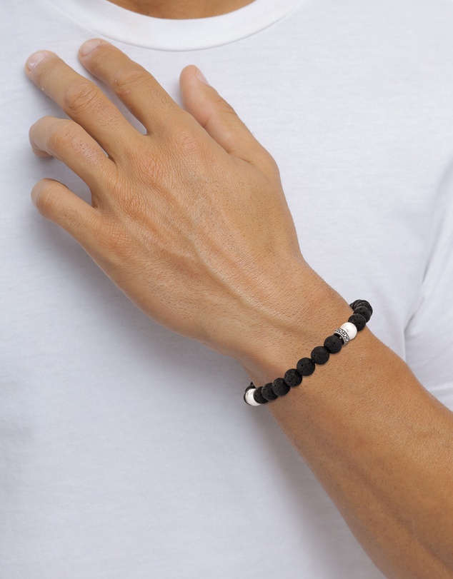 Kuzzoi - ICONIC EXCLUSIVE - Lava Beads and Pearl Bracelet in 925 Sterling Silver