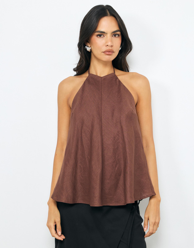 AERE - Draped Linen Halter Top