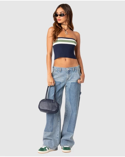 EDIKTED - Faded Wash Low Rise Carpenter Jeans