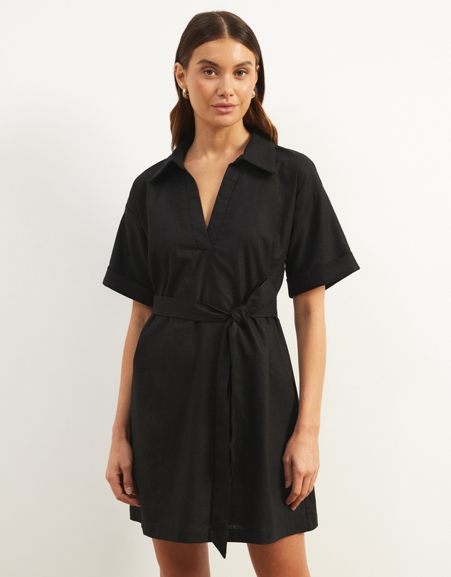 Atmos&Here - Britt Linen Blend Belted Mini Dress